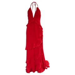 Valentino 2000's Rot Vintage Ruffle Kleid Sz 10