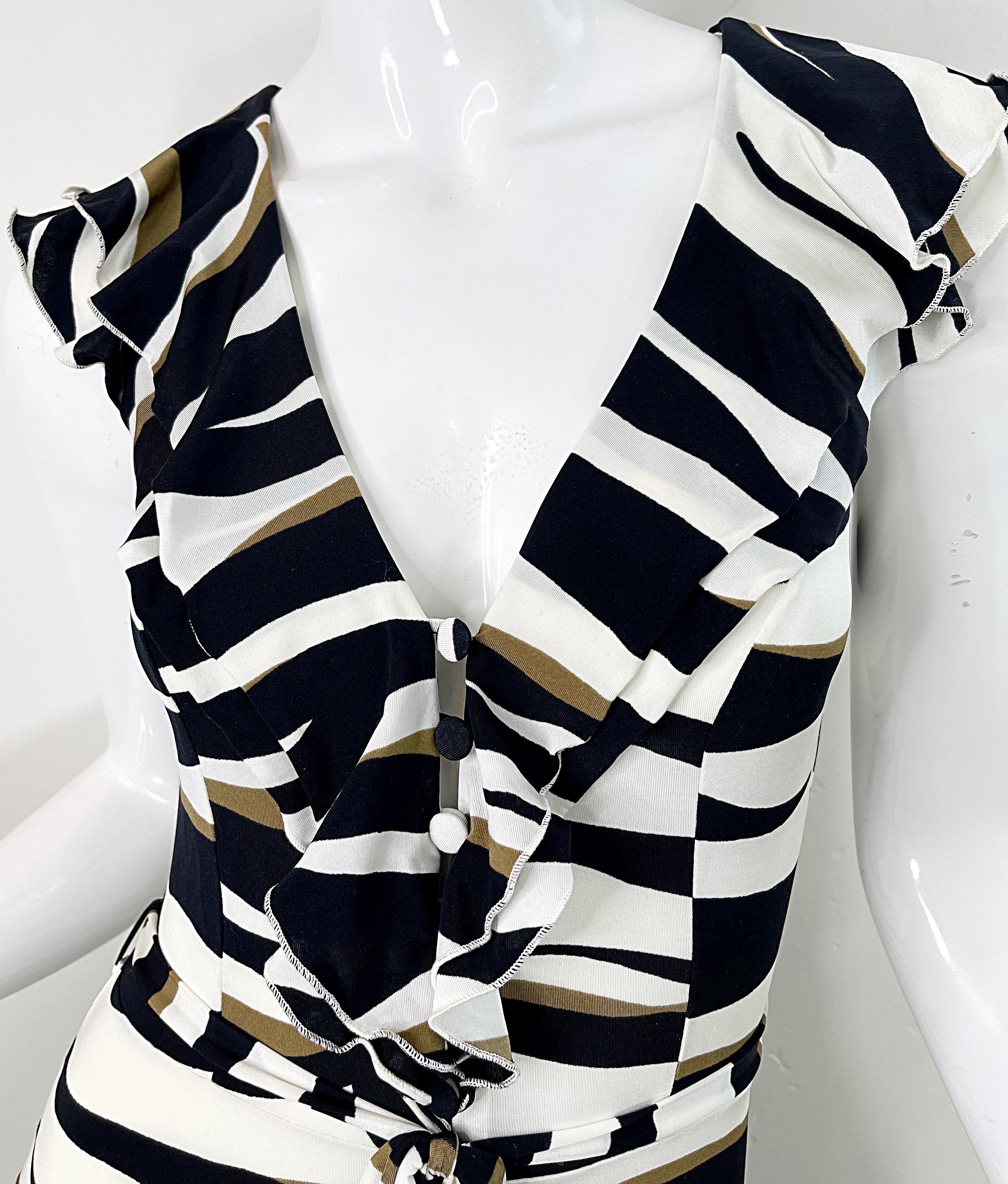 Valentino 2000er Jahre Größe 6 Kleid mit abstraktem Zebra-Tierdruck in Schwarz, Weiß und Braun Damen im Angebot