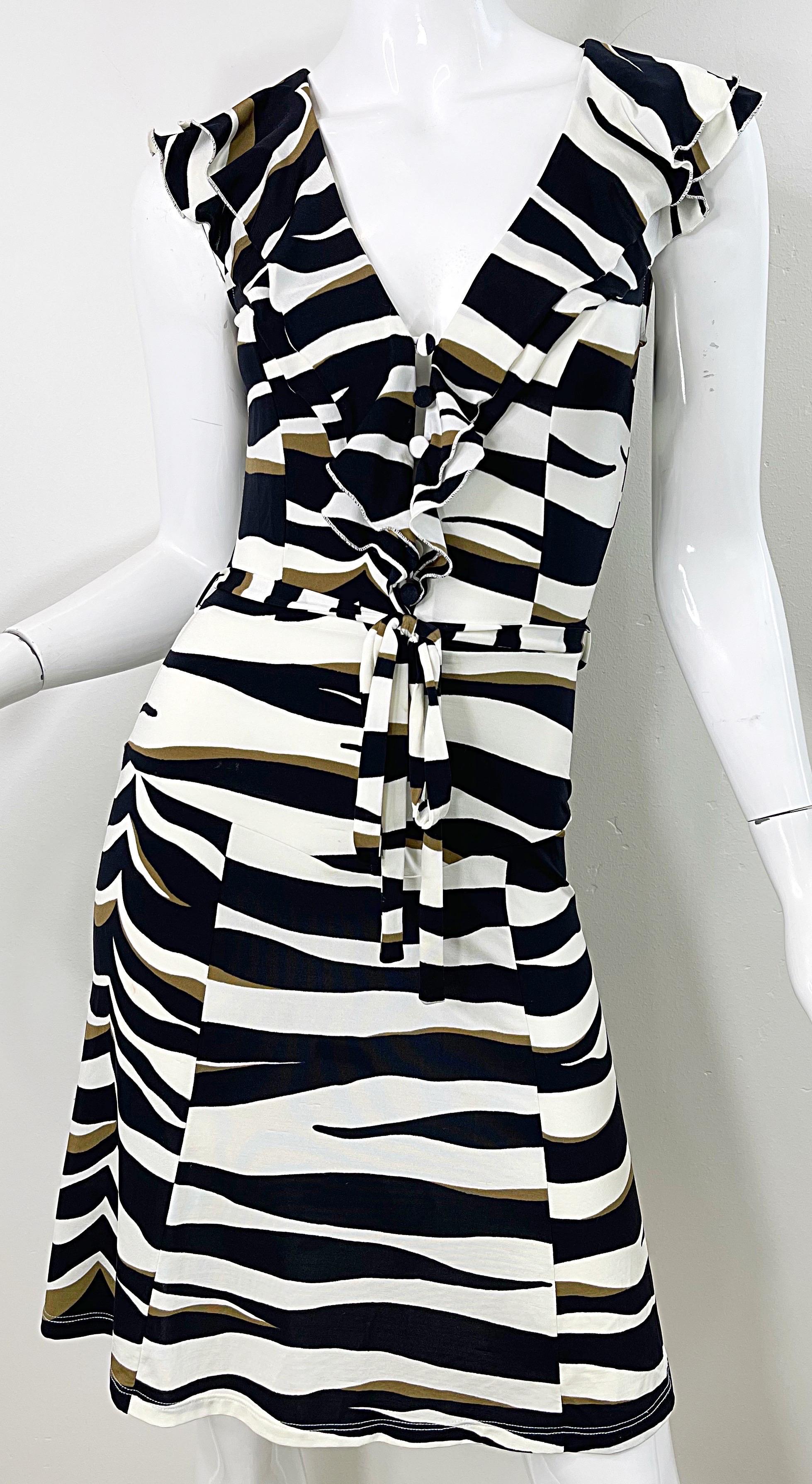 Valentino 2000er Jahre Größe 6 Kleid mit abstraktem Zebra-Tierdruck in Schwarz, Weiß und Braun im Angebot 5