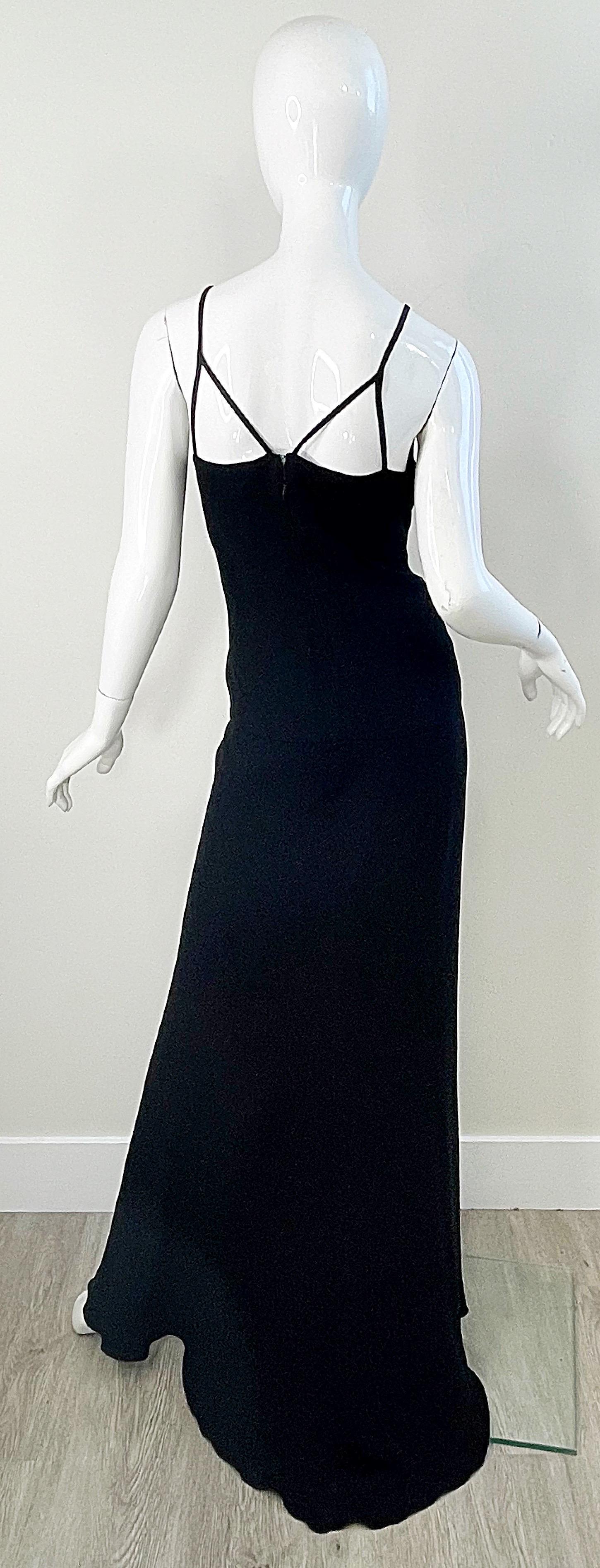 Women's Valentino 2000s Size 6 Black Silk Lace Cut-Out Sequin Evening Gown Dress For Sale