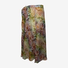 Valentino 2000s Watercolour Rose-Print Silk Bias-Cut Midi Skirt