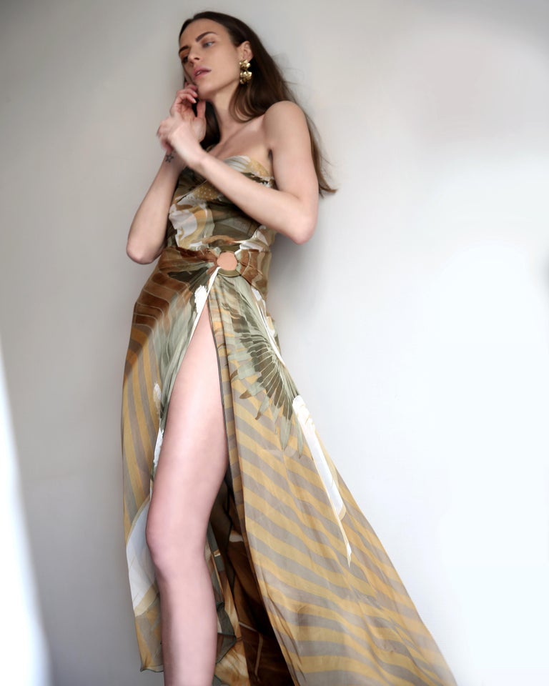 valentino high slit dress 2003 one shoulder thigh silk floral sheer gown maxi at 1stDibs Prom dress