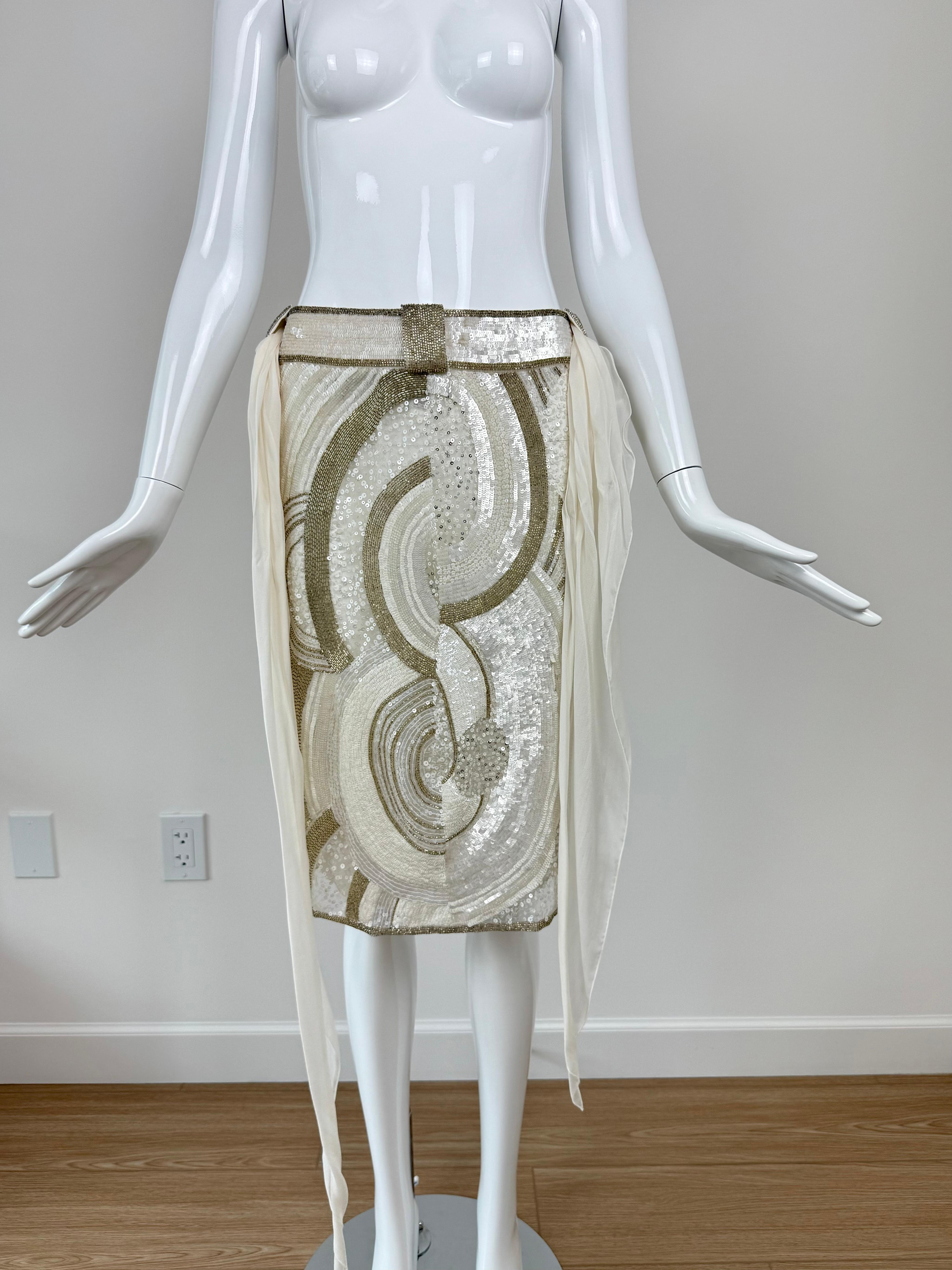 Women's VALENTINO 2005 $6950 UNWORN Vintage White + Gold Beaded Skirt Bridal Wedding For Sale