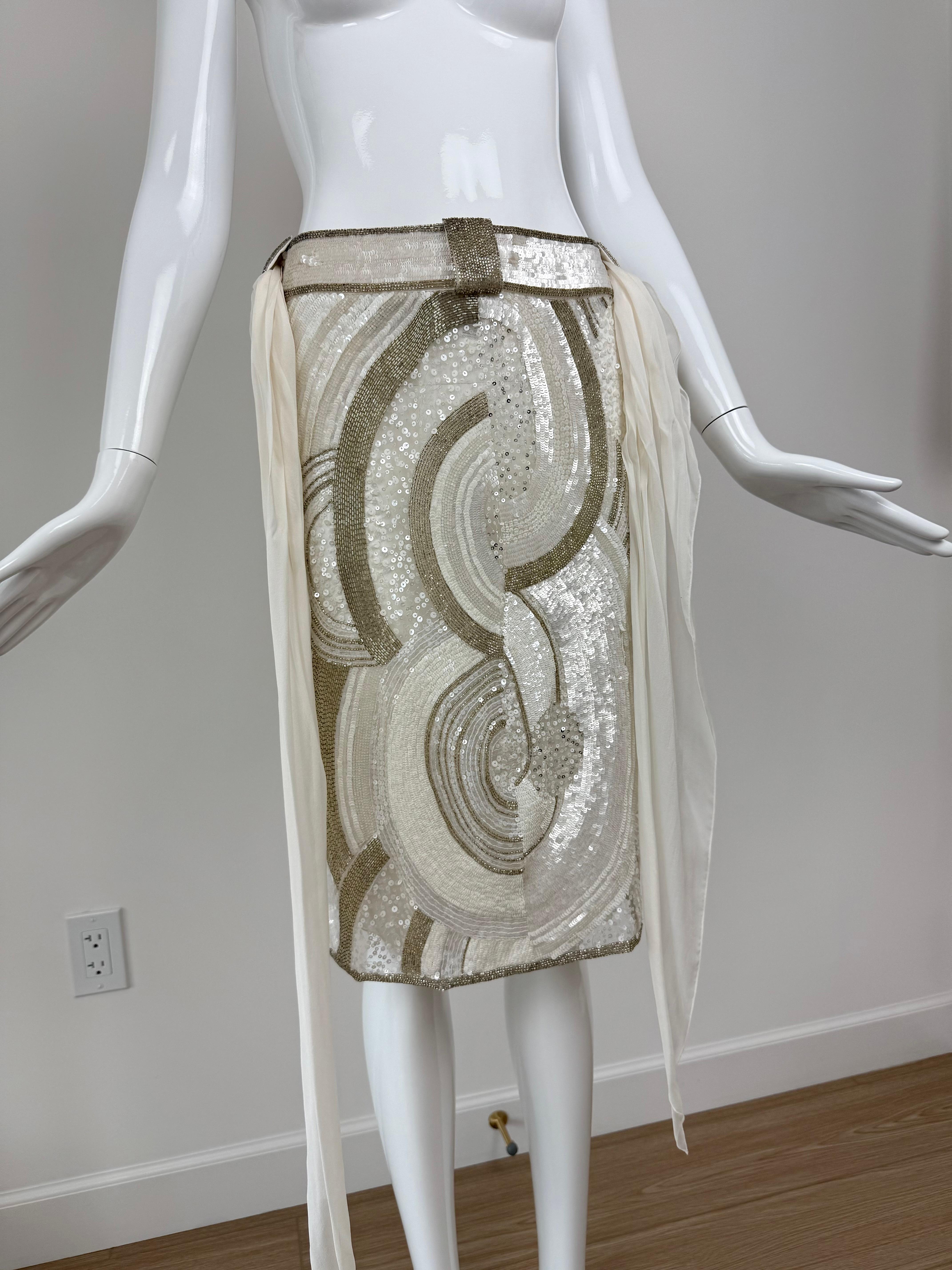 VALENTINO 2005 $6950 UNWORN Vintage White + Gold Beaded Skirt Bridal Wedding For Sale 1