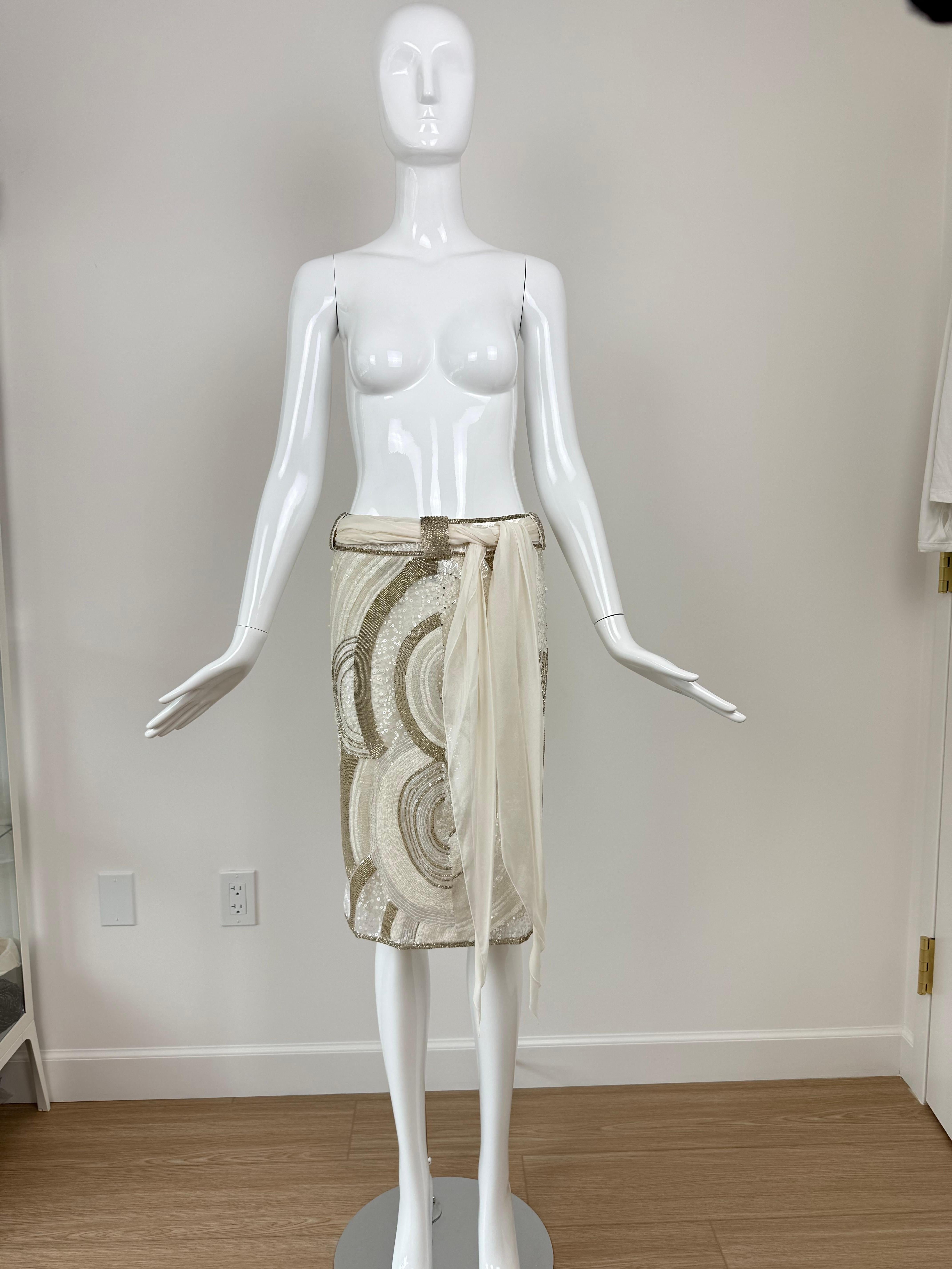 VALENTINO 2005 $6950 UNWORN Vintage White + Gold Beaded Skirt Bridal Wedding For Sale 2