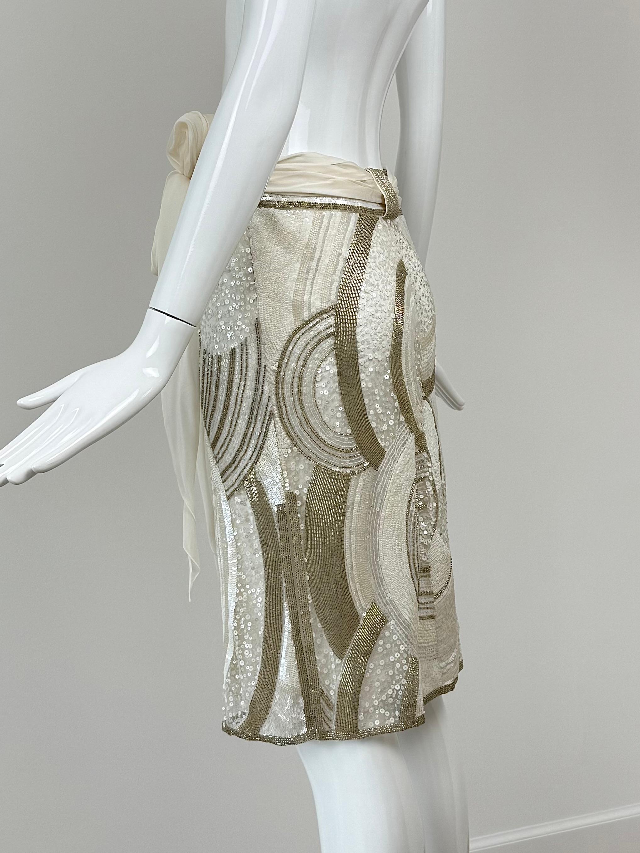 VALENTINO 2005 $6950 UNWORN Vintage White + Gold Beaded Skirt Bridal Wedding For Sale 3