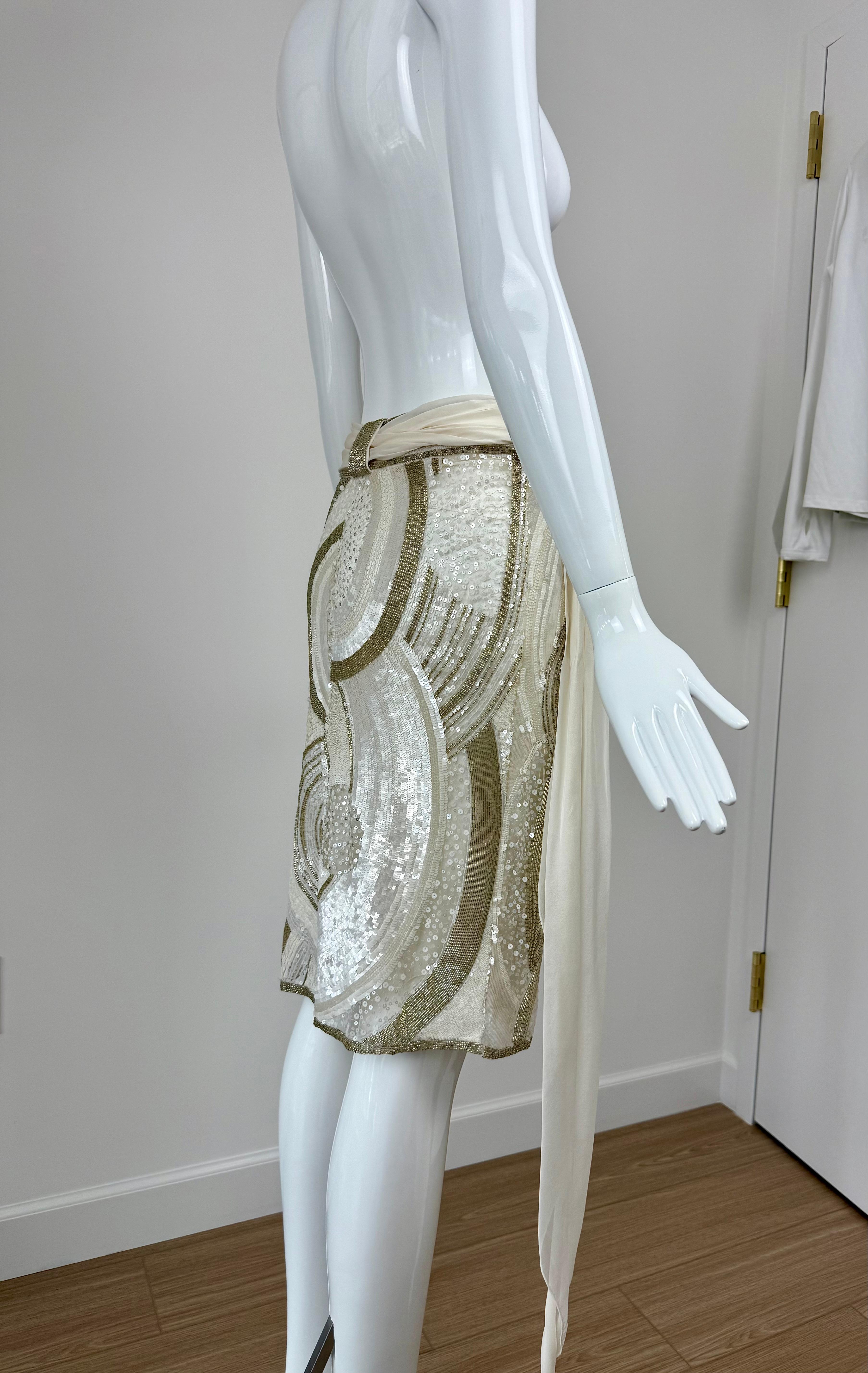 VALENTINO 2005 $6950 UNWORN Vintage White + Gold Beaded Skirt Bridal Wedding For Sale 5