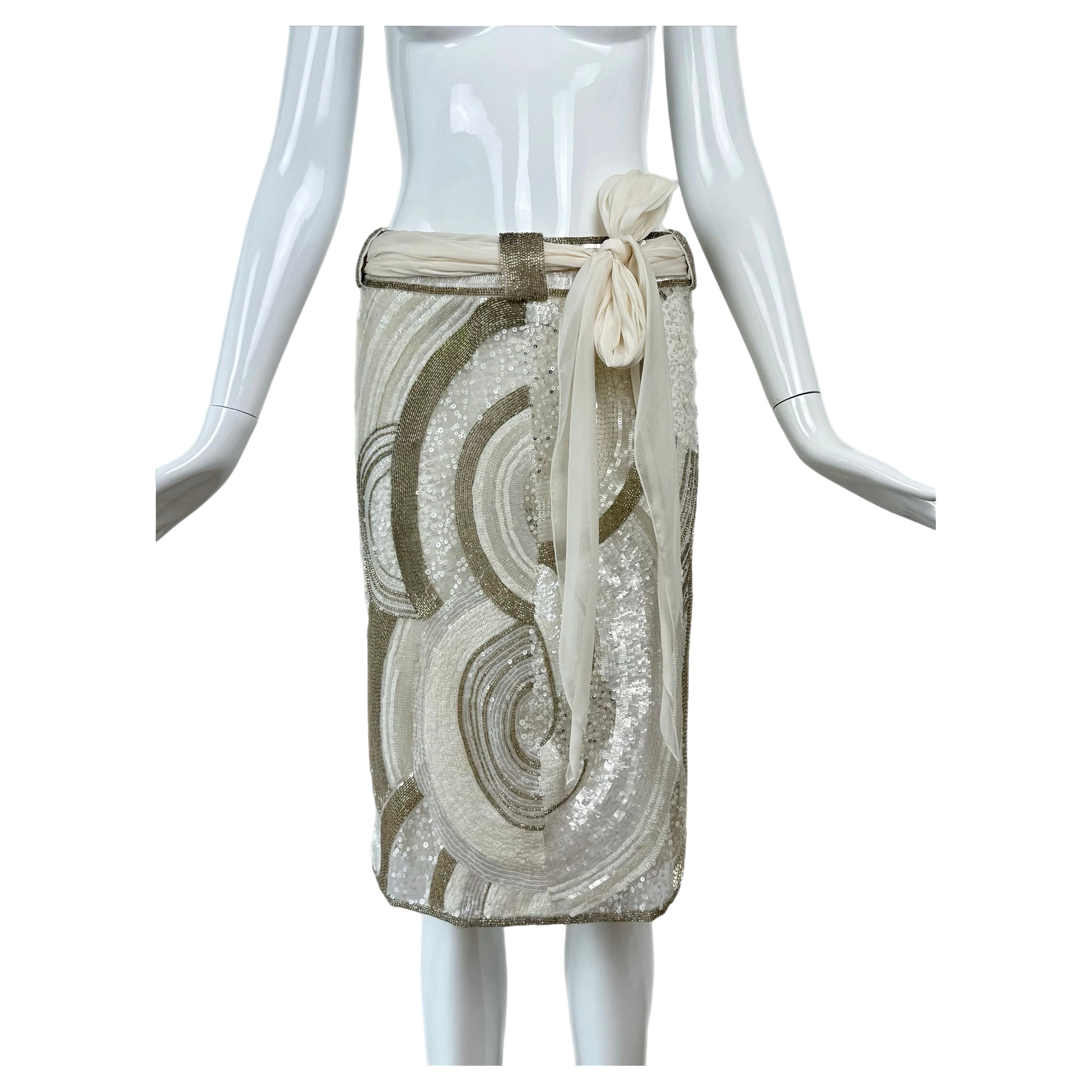 VALENTINO 2005 $6950 UNWORN Vintage White + Gold Beaded Skirt Bridal Wedding For Sale