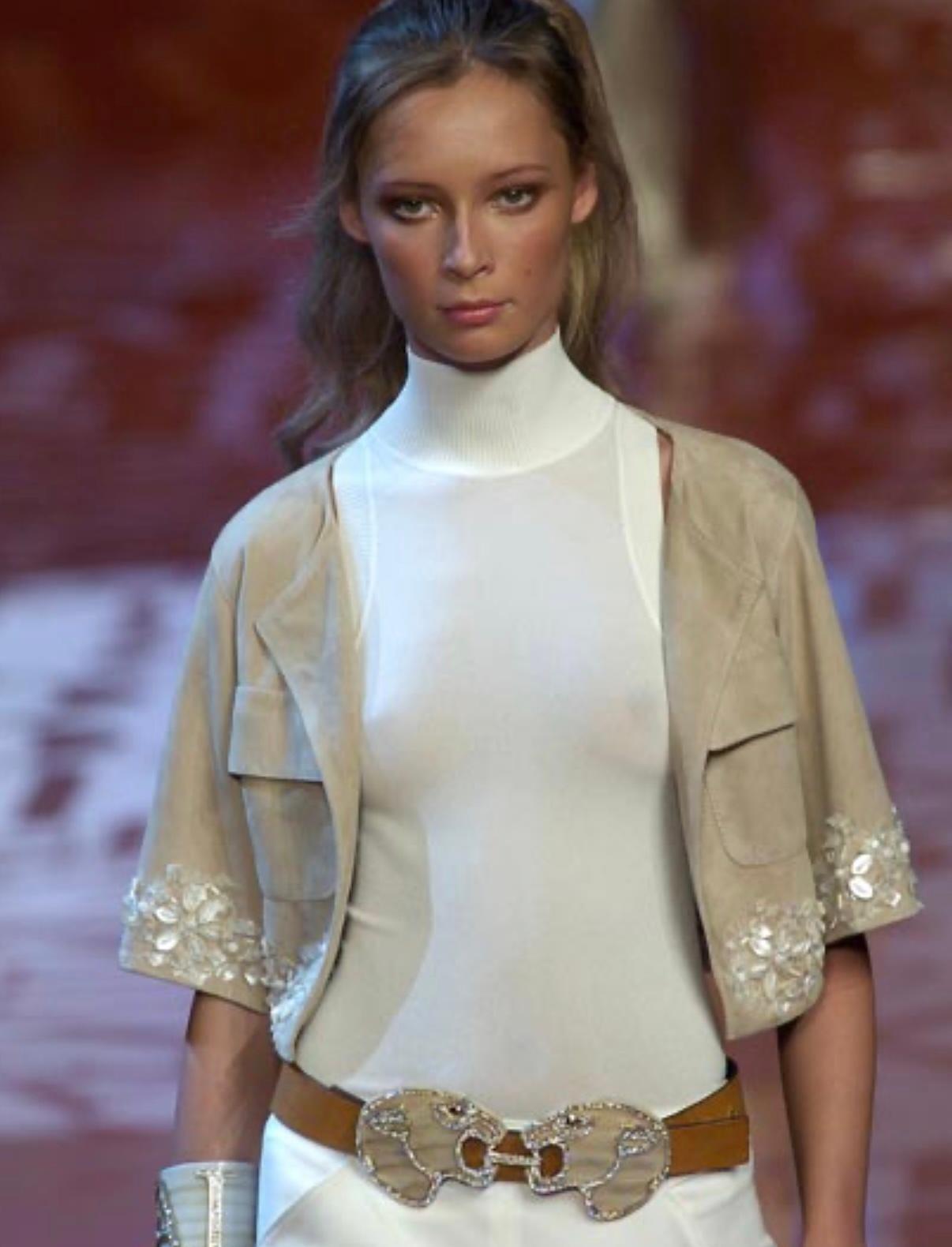 Beige Valentino 2005 Mother Of Pearl Embellished Suede Jacket For Sale