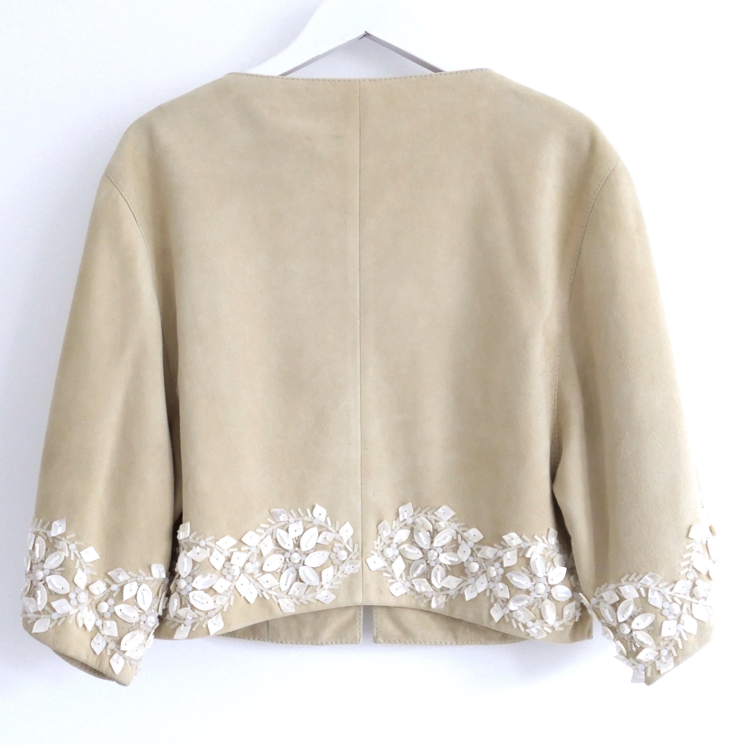 Valentino 2005 Mother Of Pearl Embellished Suede Jacket For Sale 1