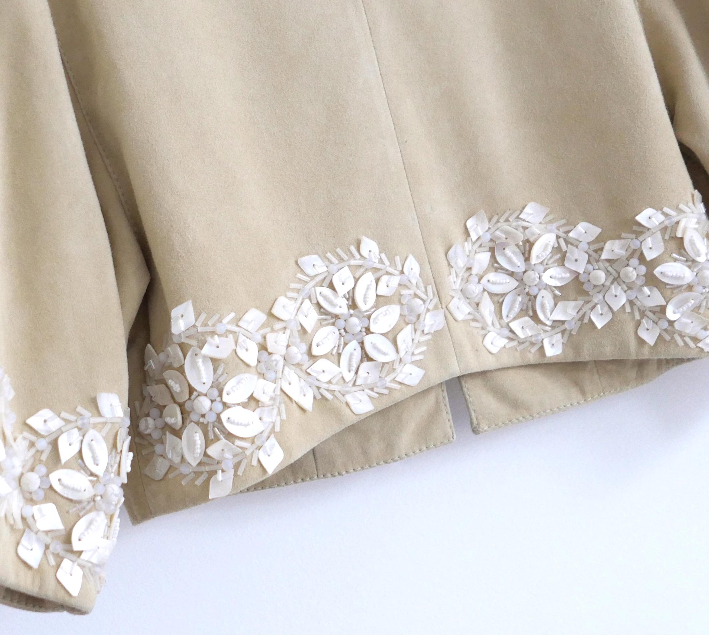 Valentino 2005 Mother Of Pearl Embellished Suede Jacket For Sale 2