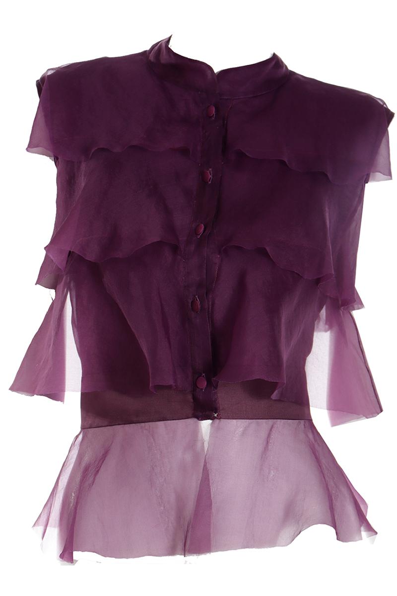 Valentino 2005 Purple Silk Ruffled Organza Top Sleeveless Runway Blouse  In Excellent Condition In Portland, OR