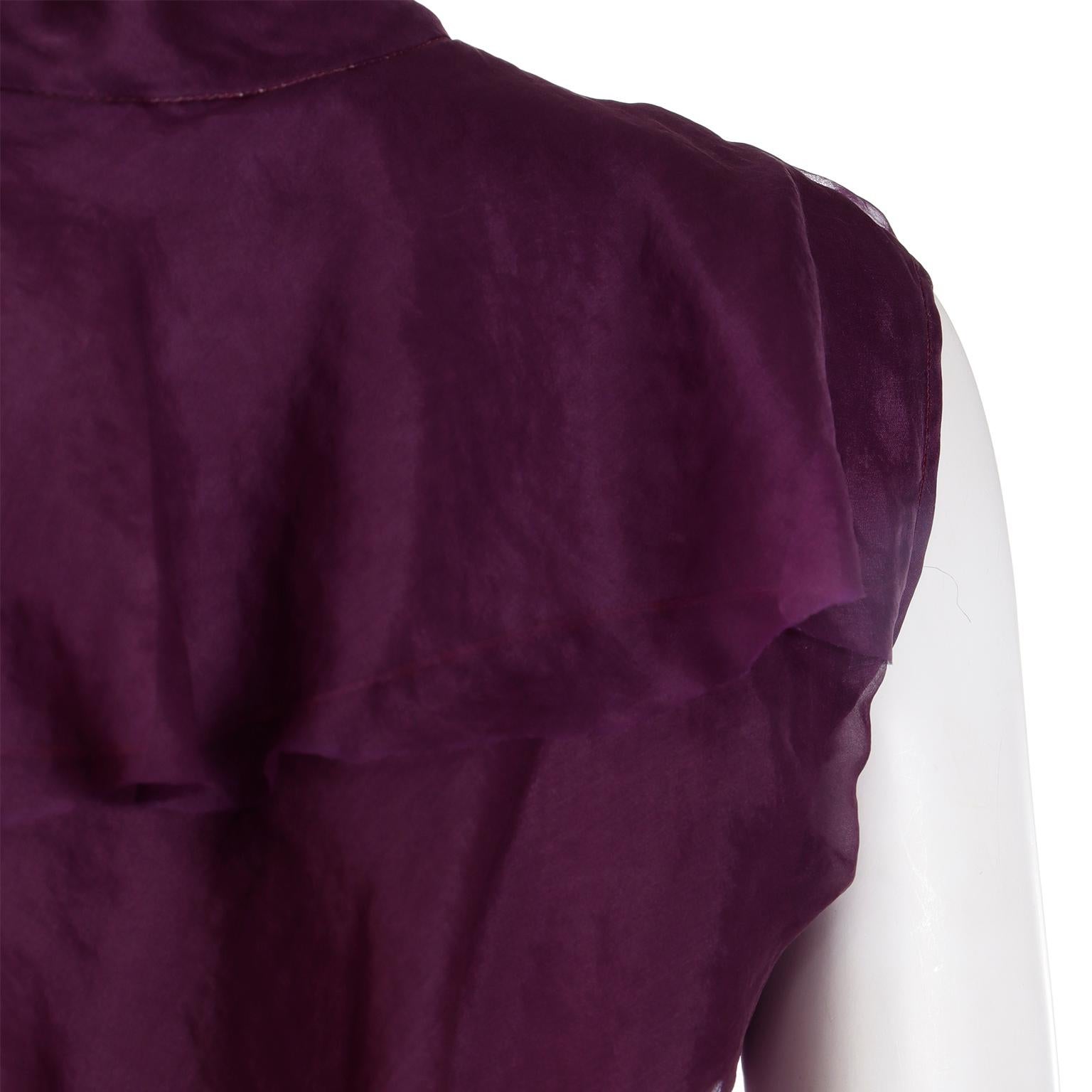 Women's Valentino 2005 Purple Silk Ruffled Organza Top Sleeveless Runway Blouse 