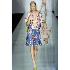 Valentino 2006 Blue & Pink Floral Silk Skirt and Top Runway Outfit w Beaded Belt