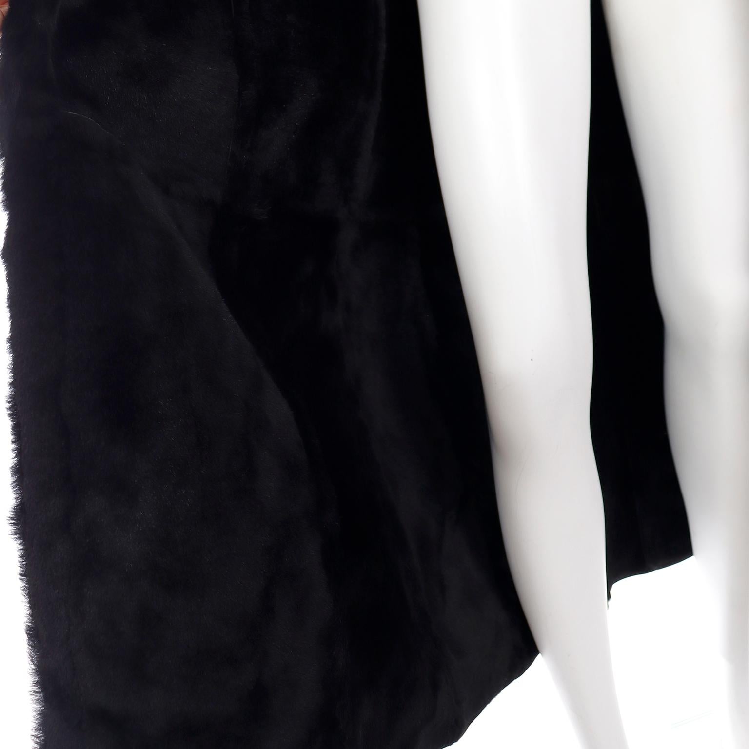 Valentino 2007 Beaded Applique Black Sheepskin Runway Coat w Mink Lining & Trim For Sale 9