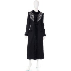 Valentino 2007 Beaded Applique Black Sheepskin Runway Coat w Mink Lining & Trim