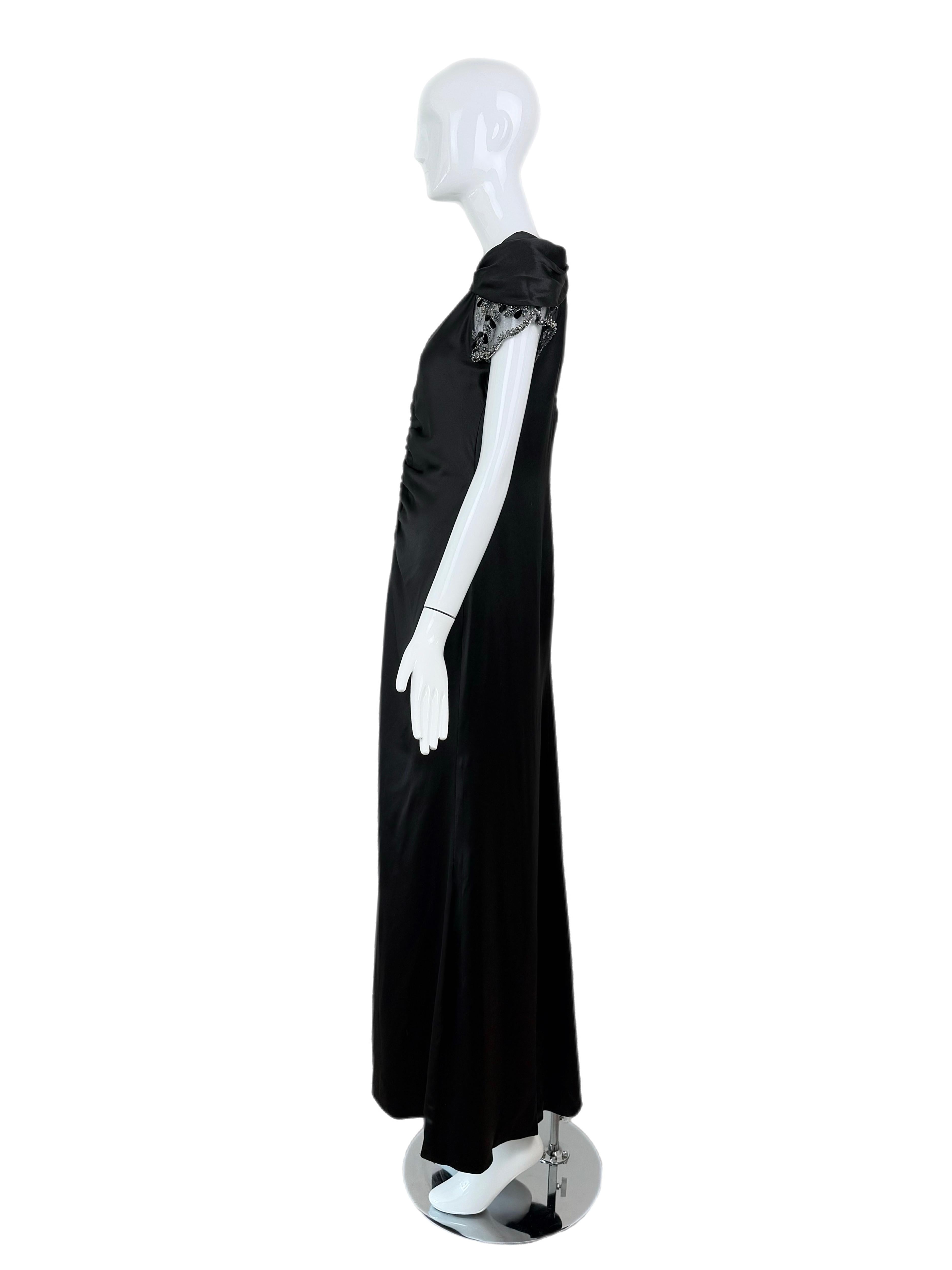 Women's VALENTINO 2007 Vintage Runway Black Silk Evening Gown Maxi Dress Embellished For Sale