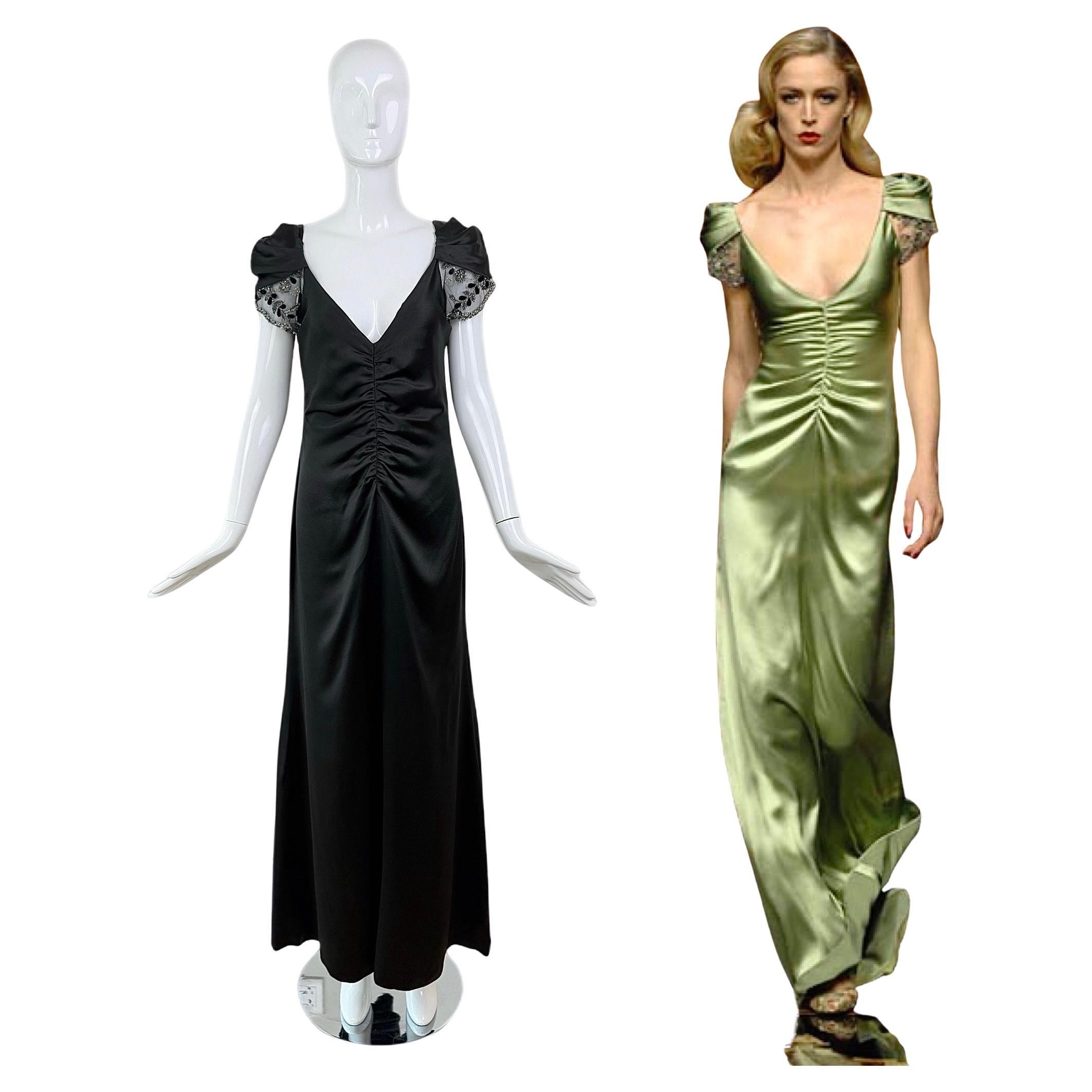 VALENTINO 2007 Vintage Runway Black Silk Evening Gown Maxi Dress Embellished For Sale