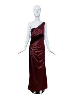 VALENTINO 2007 Vintage Runway Burgundy One Shoulder Ball Gown Maxi Dress