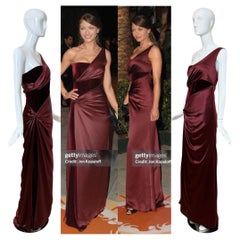 VALENTINO 2007 Vintage Runway Burgundy One Shoulder Ball Gown Maxi Dress
