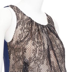 VALENTINO 2008 Vintage black lace overlay nude navy satin back mini dress UK6 XS