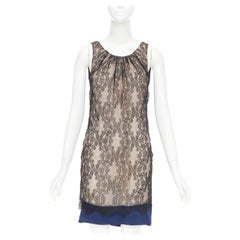 VALENTINO 2008 Vintage black lace overlay nude navy satin back mini dress UK6 XS