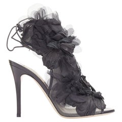 VALENTINO 2010 Runway floral fabric petal organza peep toe lace up booties EU37