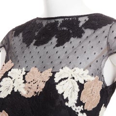 VALENTINO 2013 Runway black ivory beige lace Point d'Esprit sheer midi dress
