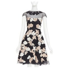 VALENTINO 2013 Runway black ivory beige lace Point d'Esprit sheer midi dress