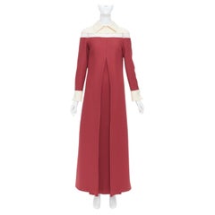 VALENTINO 2013 Runway red beige colorblock sheer chest panel maxi dress IT40 S