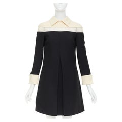 VALENTINO 2014 beige sheer tulle paneled wool silk inverted pleat dress IT40 S