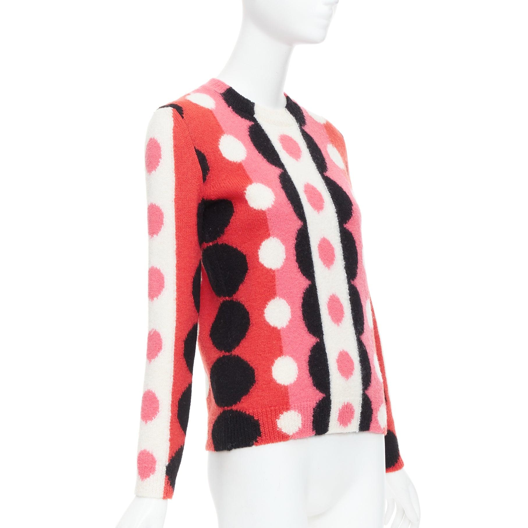 Pink VALENTINO 2014 Runway  100% virgin wool pink red scallop graphic sweater XS