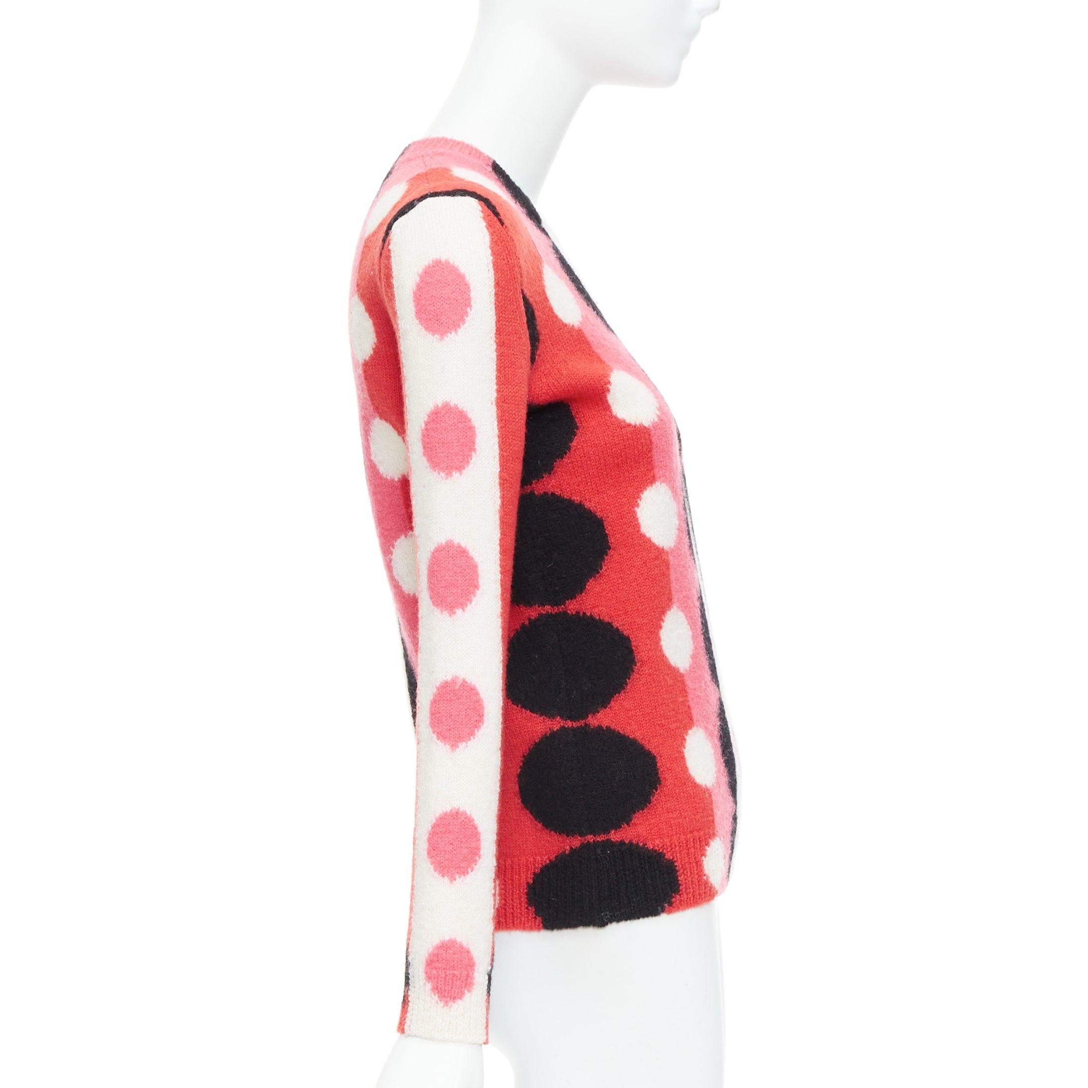 Women's VALENTINO 2014 Runway  100% virgin wool pink red scallop graphic sweater XS