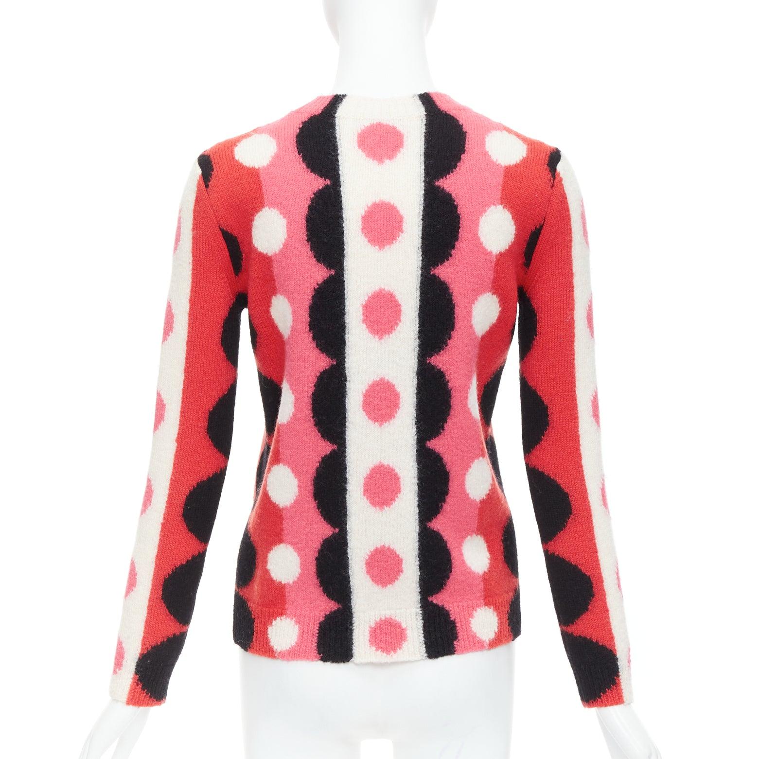 VALENTINO 2014 Runway  100% virgin wool pink red scallop graphic sweater XS 1