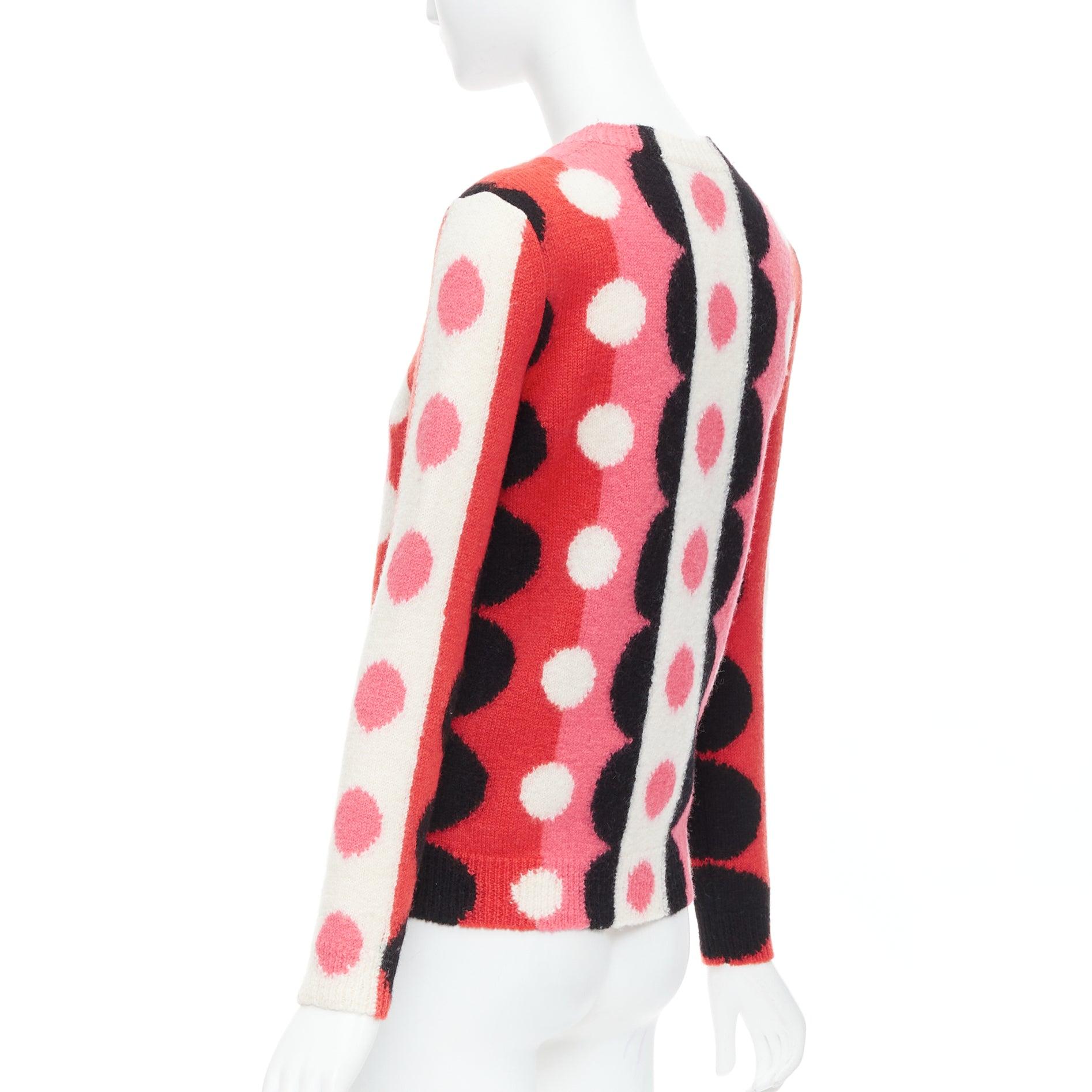 VALENTINO 2014 Runway  100% virgin wool pink red scallop graphic sweater XS 2