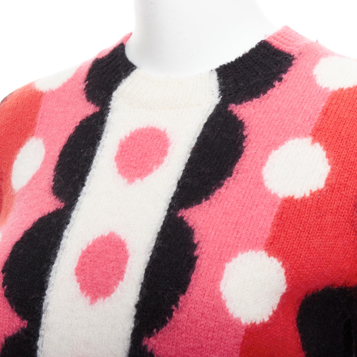 VALENTINO 2014 Runway  100% virgin wool pink red scallop graphic sweater XS 3
