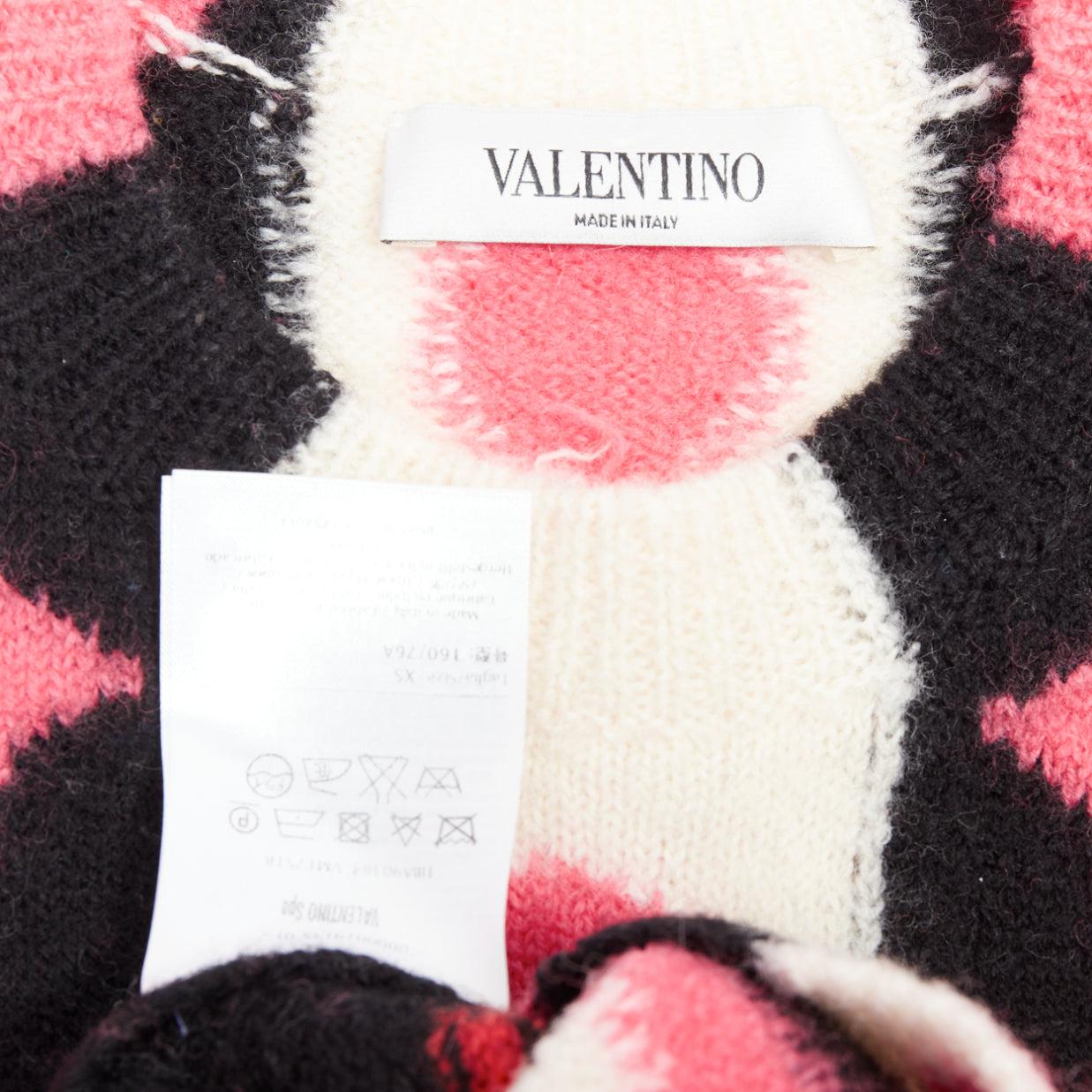 VALENTINO 2014 Runway  100% virgin wool pink red scallop graphic sweater XS 4