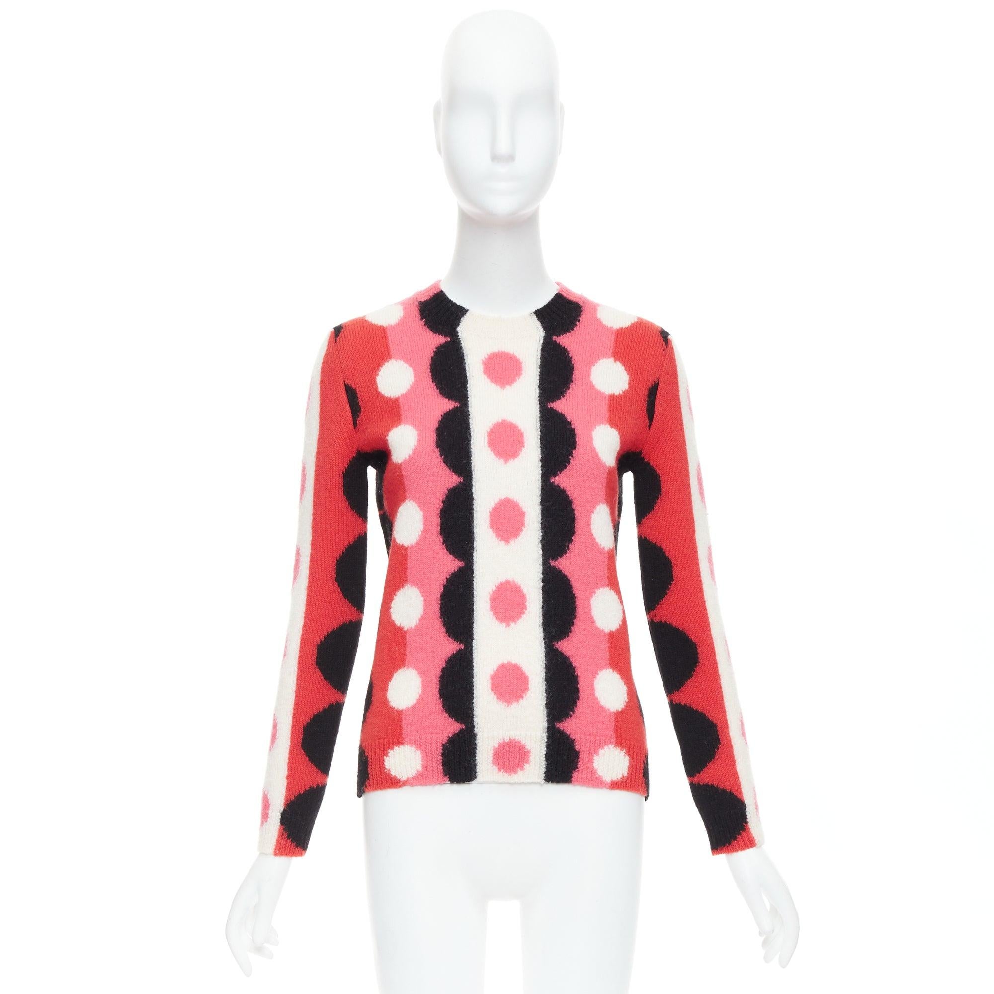 VALENTINO 2014 Runway  100% virgin wool pink red scallop graphic sweater XS 5
