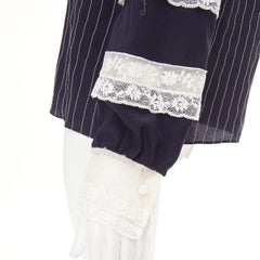 VALENTINO 2015 cream 100% silk pinstripe overstitch floral lace panelled top