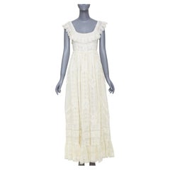 VALENTINO 2015 Runway Bridal ivory cotton embroidered pleated maxi dress IT40 S