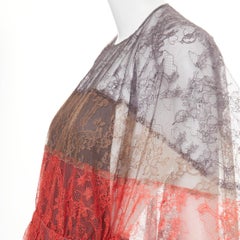 VALENTINO 2015 Runway colorblocked gradient tiered lace cape openback dress IT38