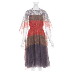 VALENTINO 2015 Runway colorblocked gradient tiered lace cape openback dress IT38