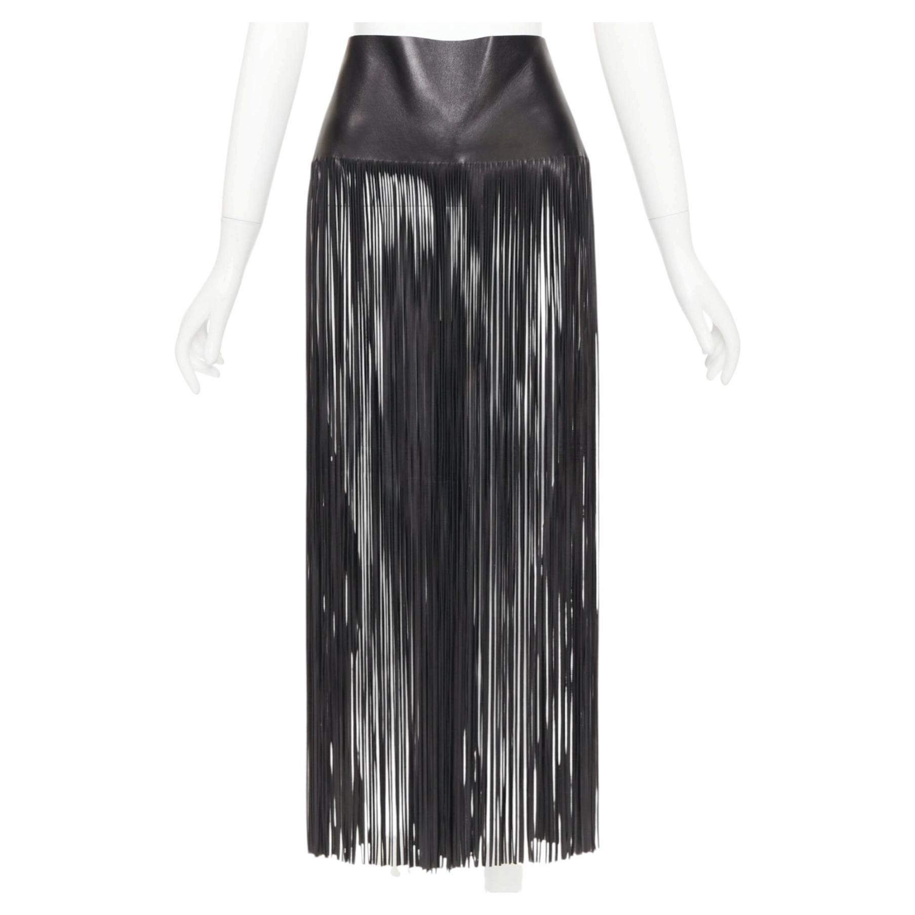 VALENTINO 2016 Runway black lambskin leather fringe belt overskirt IT44 L