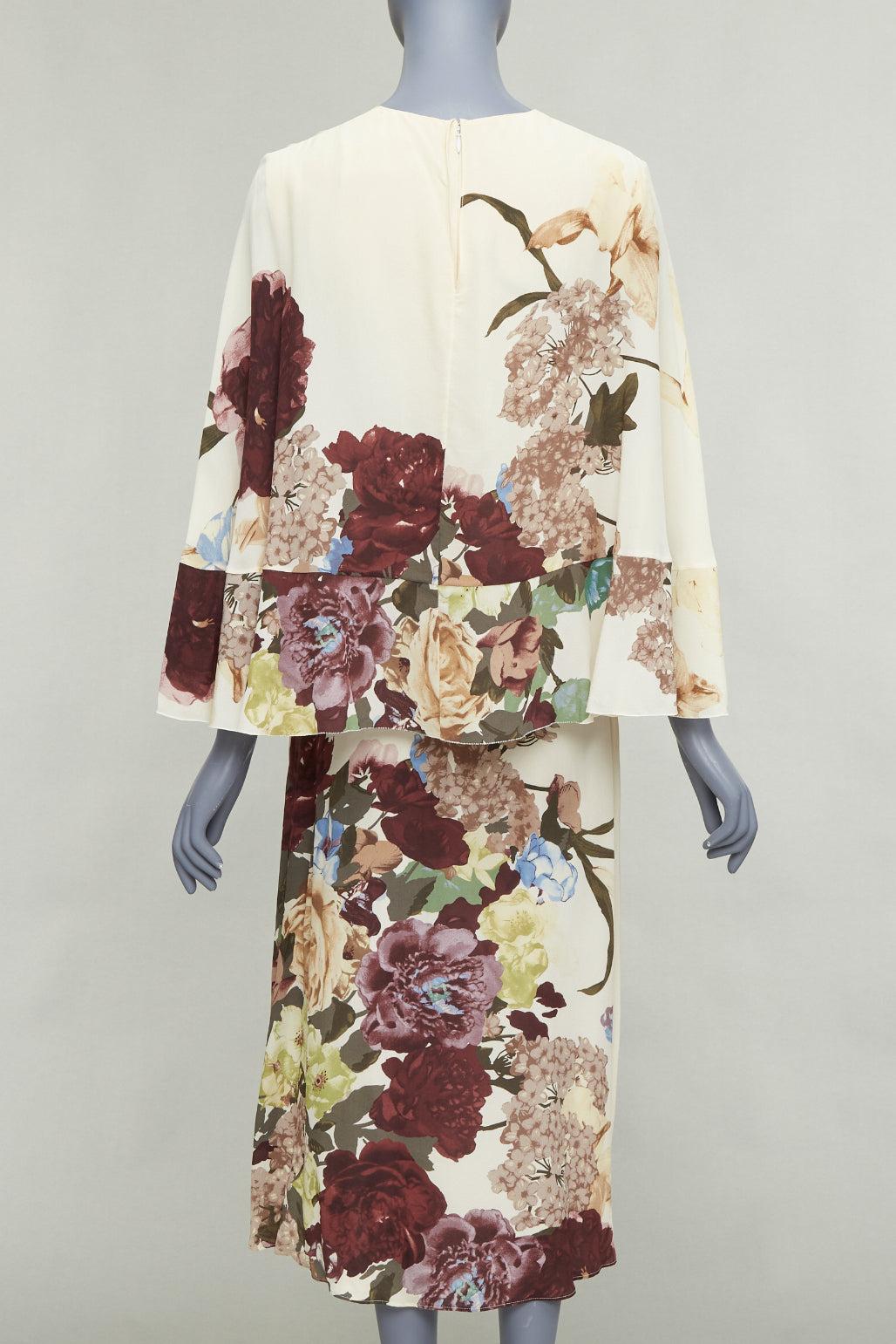 VALENTINO 2016 Runway - Robe à manches à volants et cape arrière imprimé floral crème en vente 1