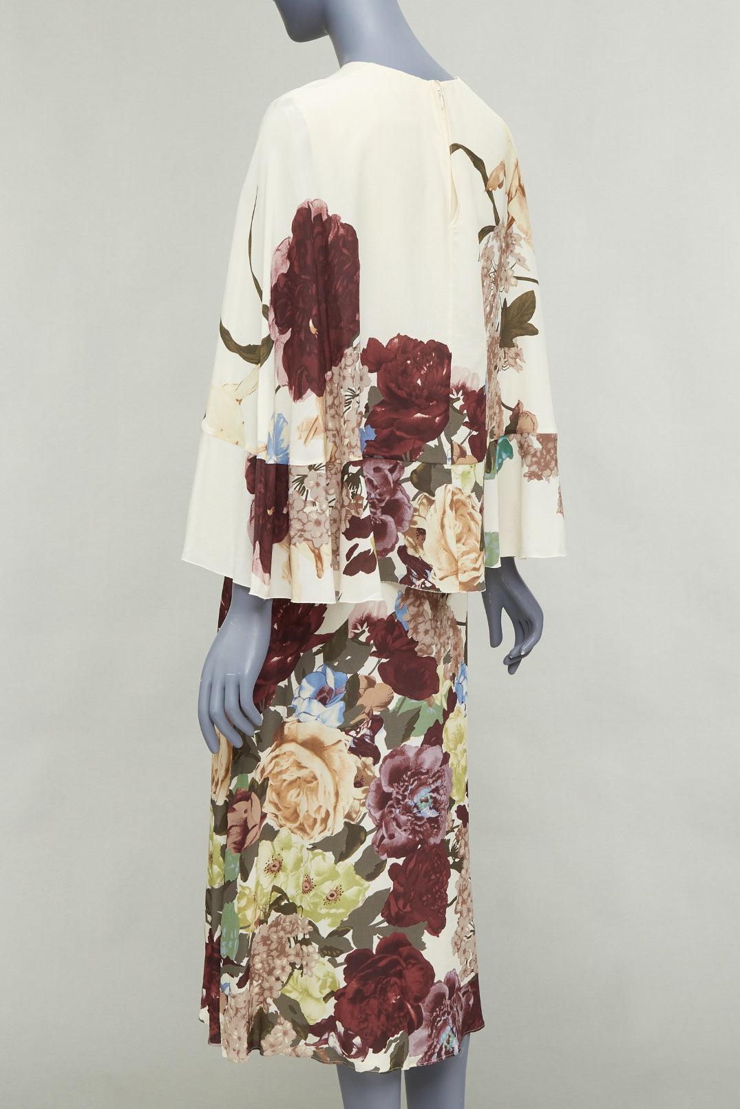 VALENTINO 2016 Runway - Robe à manches à volants et cape arrière imprimé floral crème en vente 2