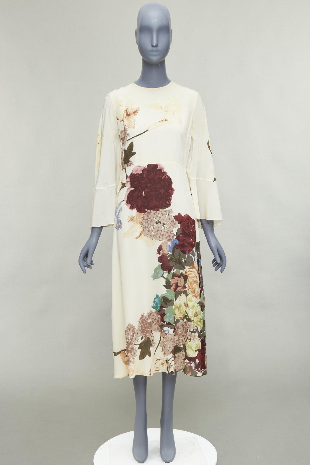 VALENTINO 2016 Runway - Robe à manches à volants et cape arrière imprimé floral crème en vente 5