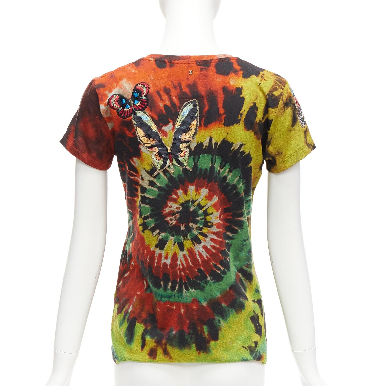 VALENTINO 2017 rainbow tie dye butterfly embroidery tshirt XS For Sale 2