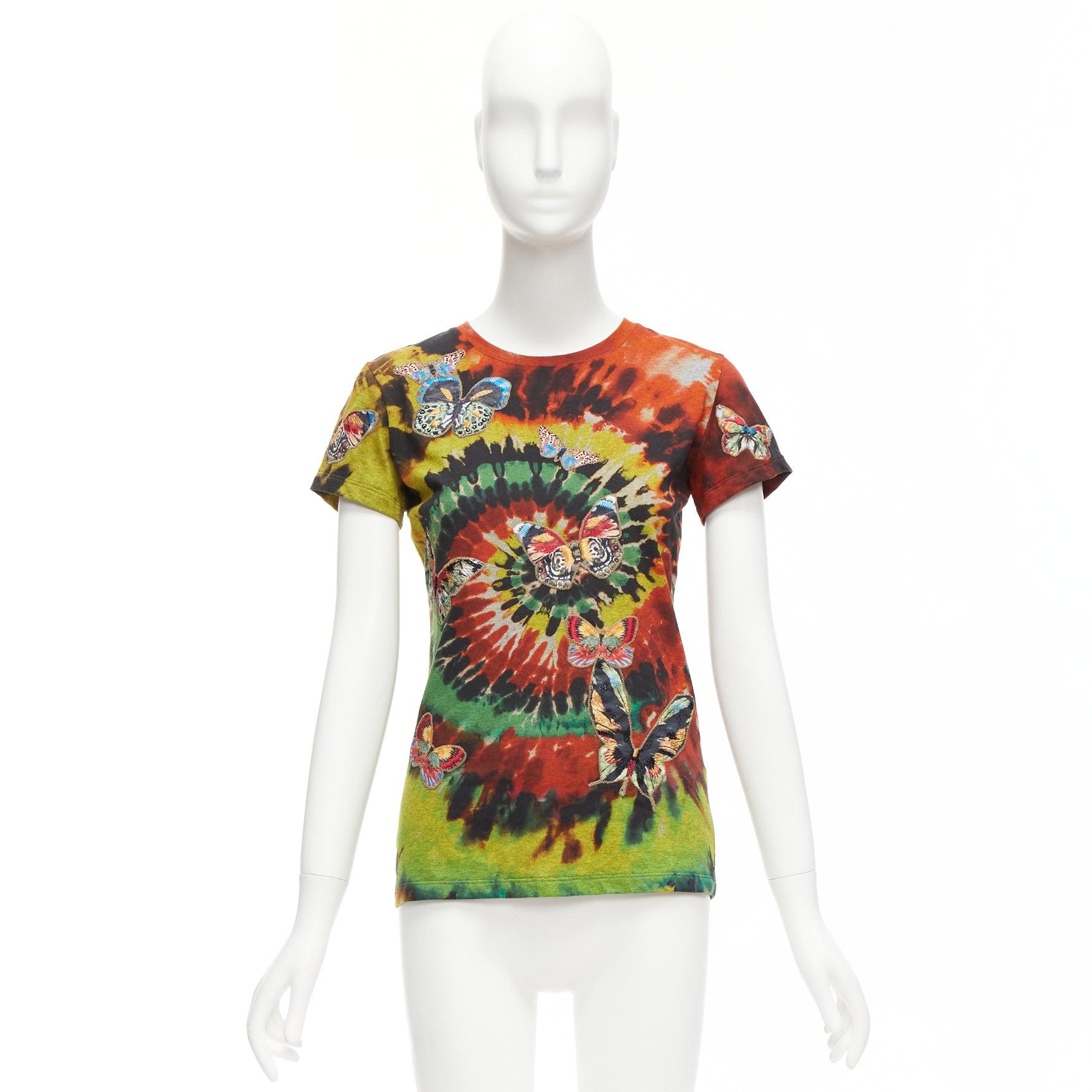 VALENTINO 2017 rainbow tie dye butterfly embroidery tshirt XS For Sale 6