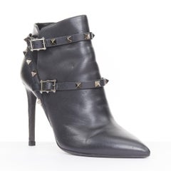 VALENTINO 2017 Rockstud leather caged wrap buckle stiletto ankle boots EU37.5