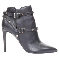 VALENTINO 2017 Rockstud leather caged wrap buckle stiletto ankle boots EU37.5